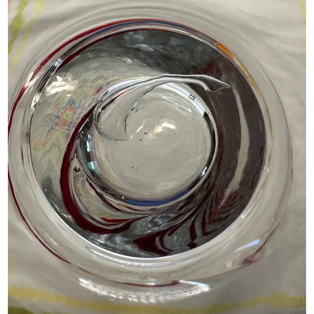 Pier 1 Hand Blown Art Glass Red Swirline Twisted Vase Clear Red Asymmetrical